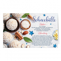 Rezeptkarten "Schnebälle" im weihnachtlichen Design.