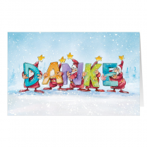 Lustige Weihnachtskarten "Danke" im fröhlichen Comic-Design